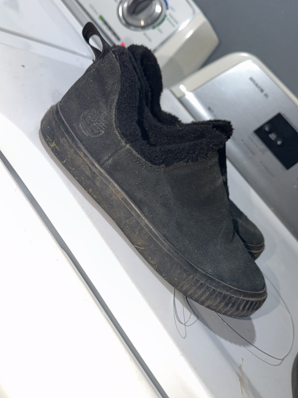 Timberland Women’s Black Suede Slip-On with Fuzzy Collar